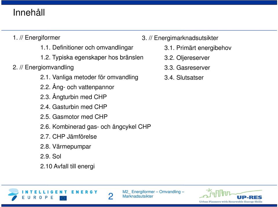 Vanliga metoder för omvandling 3.4. Slutsatser 2.2. Ång- och vattenpannor 2.3. Ångturbin med CHP 2.4. Gasturbin med CHP 2.