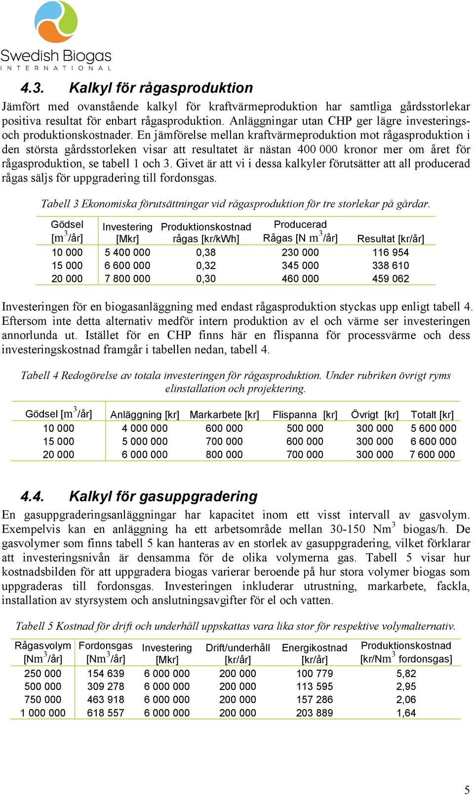 En jämförelse mellan kraftvärmeproduktion mot rågasproduktion i den största gårdsstorleken visar att resultatet är nästan 400 000 kronor mer om året för rågasproduktion, se tabell 1 och 3.