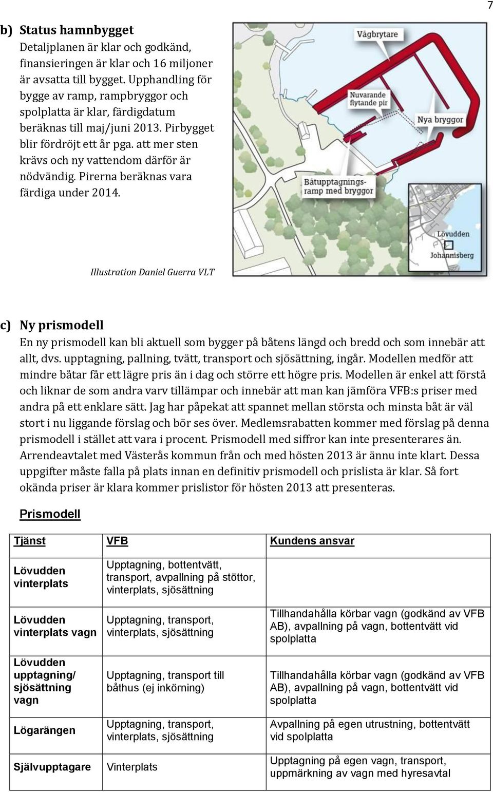 Pirerna beräknas vara färdiga under 2014. Illustration Daniel Guerra VLT c) Ny prismodell En ny prismodell kan bli aktuell som bygger på båtens längd och bredd och som innebär att allt, dvs.