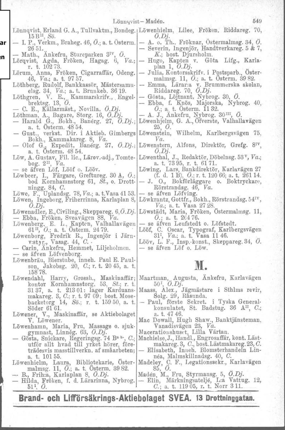 Göta Lifg., Karlar. t. 10273. plan 1, V.Dj.. Lörum, Anna, Fröken, Cigarraffär, Odeng. Julia, Kontorsskrifv. i Pqstsparb., Öster 46, Va.; a. t. 9757. malmsg, 11, O.; a. t. Osterm. 3982.