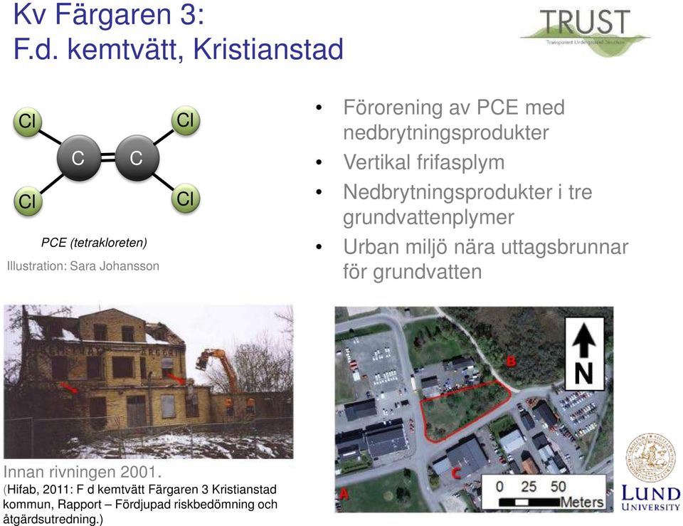 av PCE med nedbrytningsprodukter Vertikal frifasplym Nedbrytningsprodukter i tre grundvattenplymer