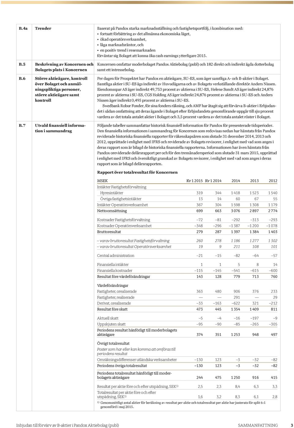 6 Större aktieägare, kontroll över Bolaget och anmälningspliktiga personer, större aktieägare samt kontroll B.