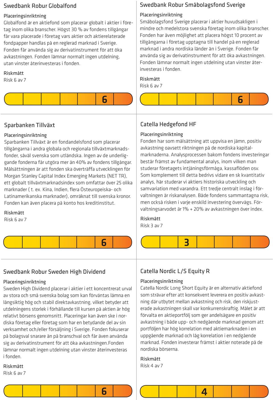 Fonden får använda sig av derivatinstrument för att öka avkastningen. Fonden lämnar normalt ingen utdelning, utan vinster återinvesteras i fonden.