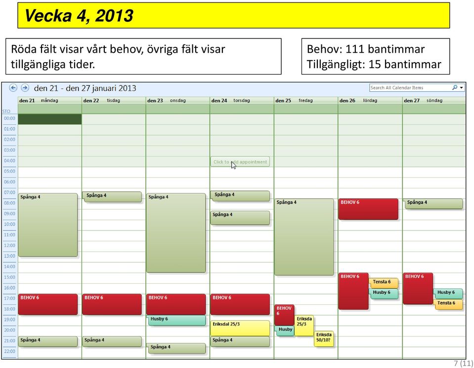 tillgängliga tider.