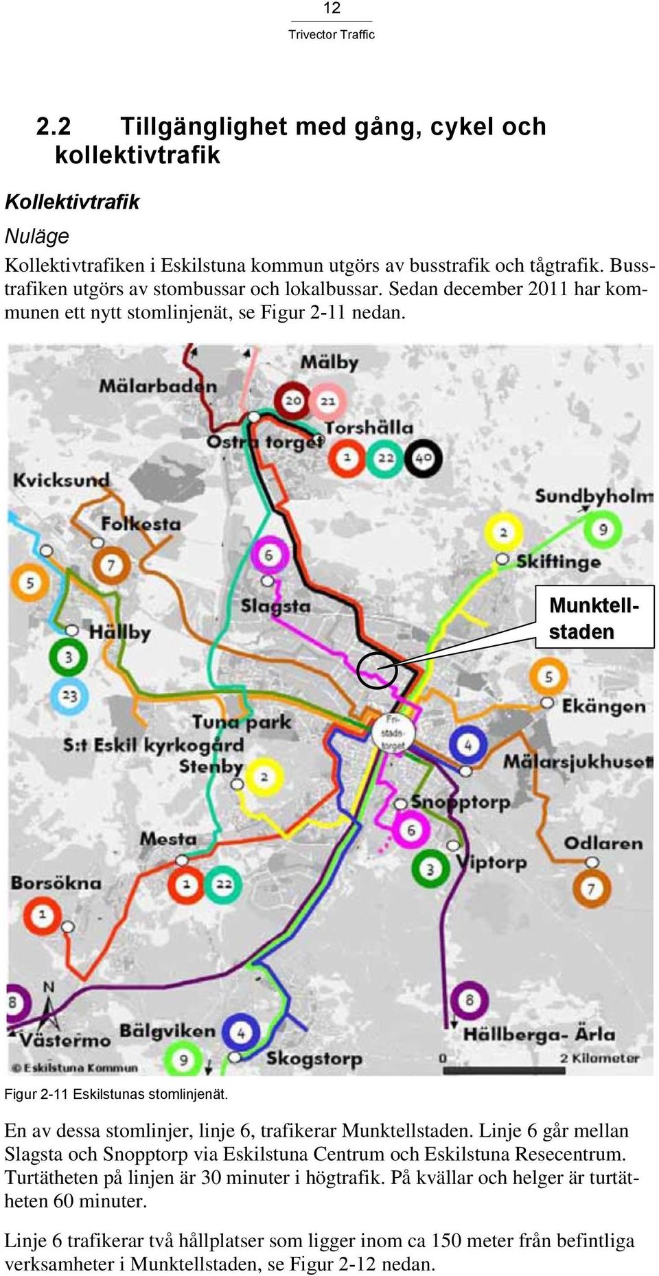 En av dessa stomlinjer, linje 6, trafikerar Munktellstaden. Linje 6 går mellan Slagsta och Snopptorp via Eskilstuna Centrum och Eskilstuna Resecentrum.