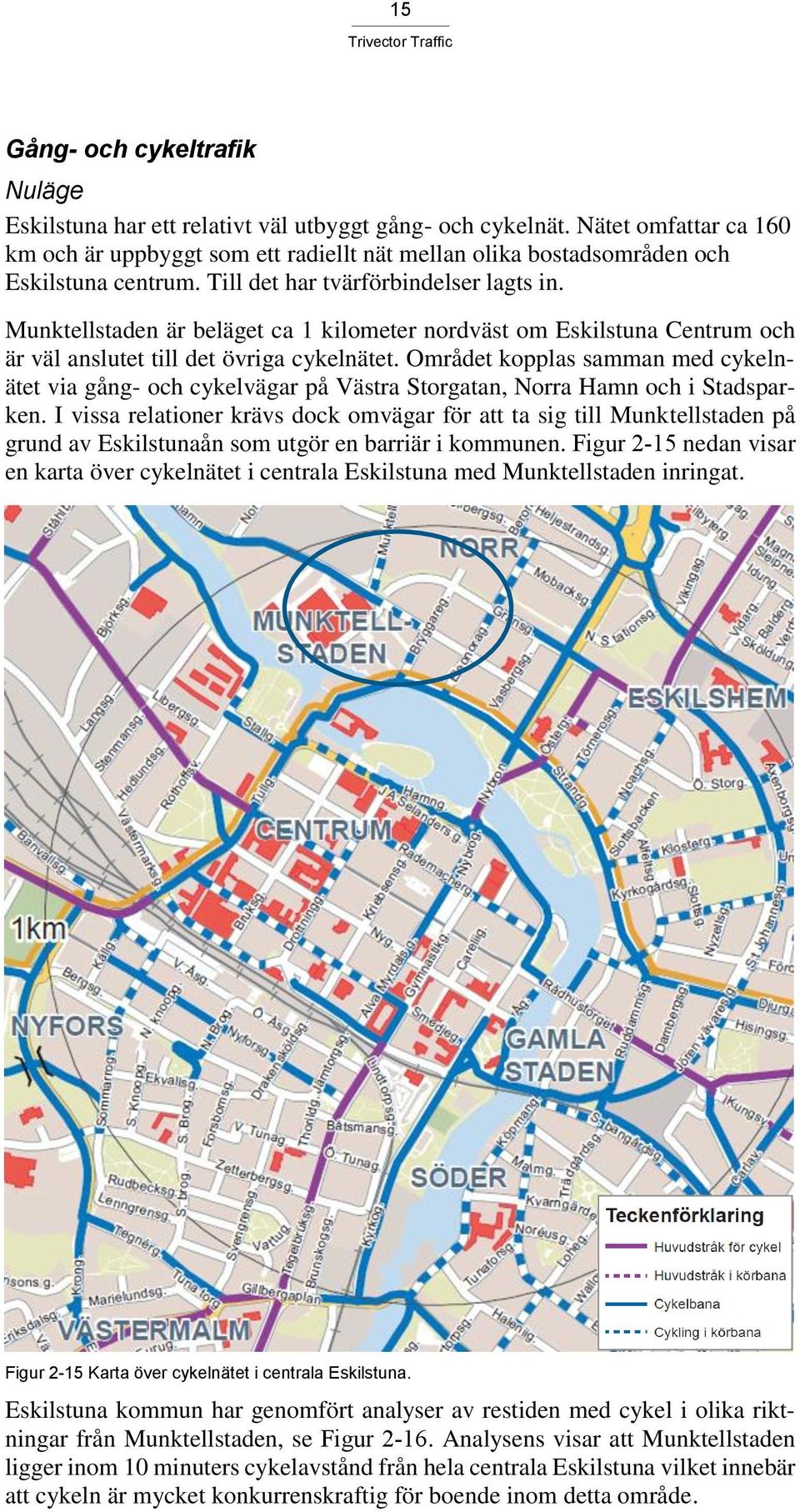 Munktellstaden är beläget ca 1 kilometer nordväst om Eskilstuna Centrum och är väl anslutet till det övriga cykelnätet.