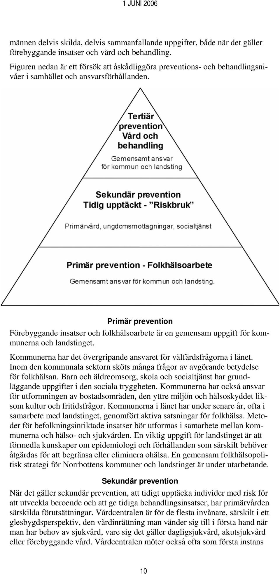 Primär prevention Förebyggande insatser och folkhälsoarbete är en gemensam uppgift för kommunerna och landstinget. Kommunerna har det övergripande ansvaret för välfärdsfrågorna i länet.