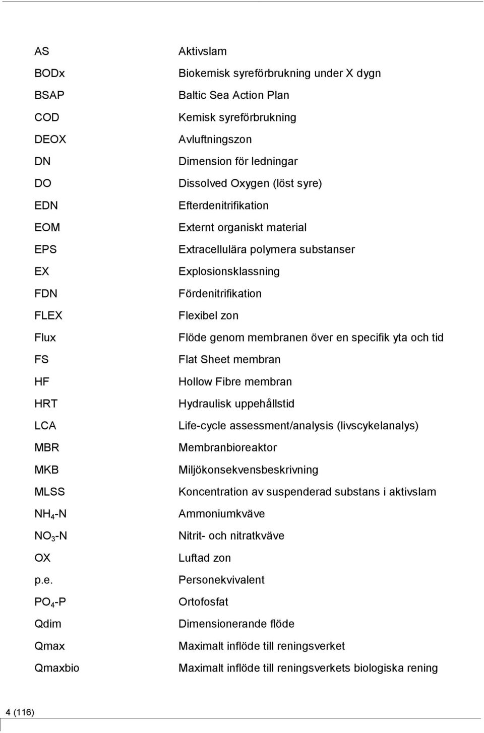 Efterdenitrifikation Externt organiskt material Extracellulära polymera substanser Explosionsklassning Fördenitrifikation Flexibel zon Flöde genom membranen över en specifik yta och tid Flat Sheet