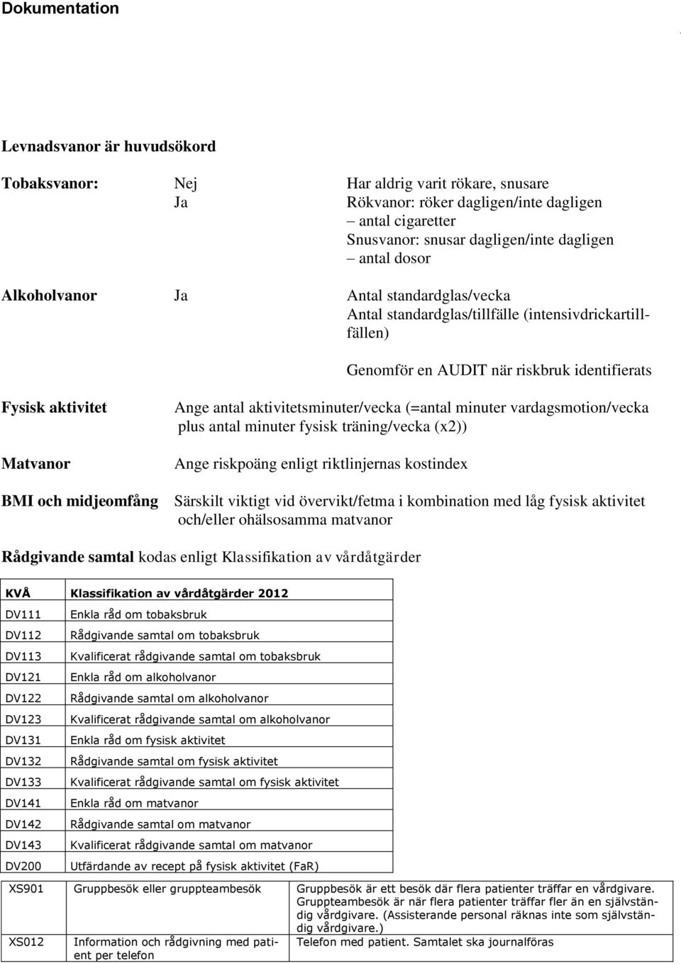 aktivitetsminuter/vecka (=antal minuter vardagsmotion/vecka plus antal minuter fysisk träning/vecka (x2)) Ange riskpoäng enligt riktlinjernas kostindex BMI och midjeomfång Särskilt viktigt vid