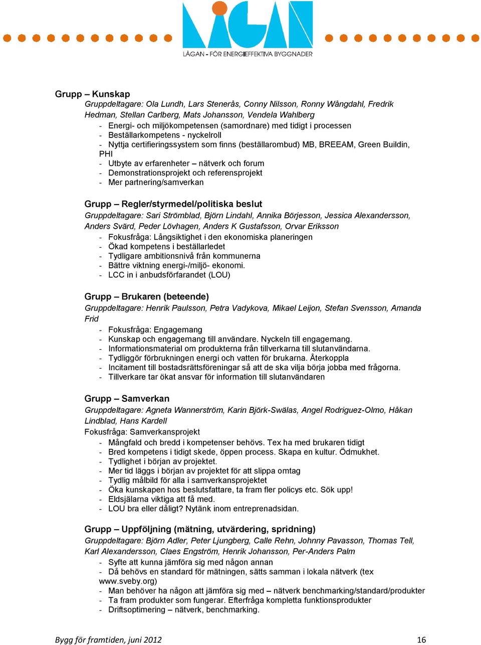 Demonstrationsprojekt och referensprojekt - Mer partnering/samverkan Grupp Regler/styrmedel/politiska beslut Gruppdeltagare: Sari Strömblad, Björn Lindahl, Annika Börjesson, Jessica Alexandersson,