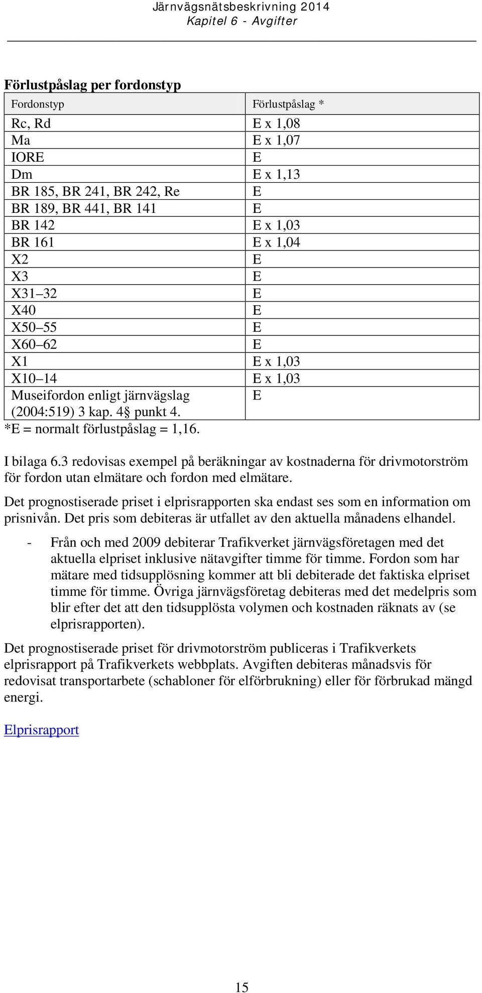 3 redovisas exempel på beräkningar av kostnaderna för drivmotorström för fordon utan elmätare och fordon med elmätare.