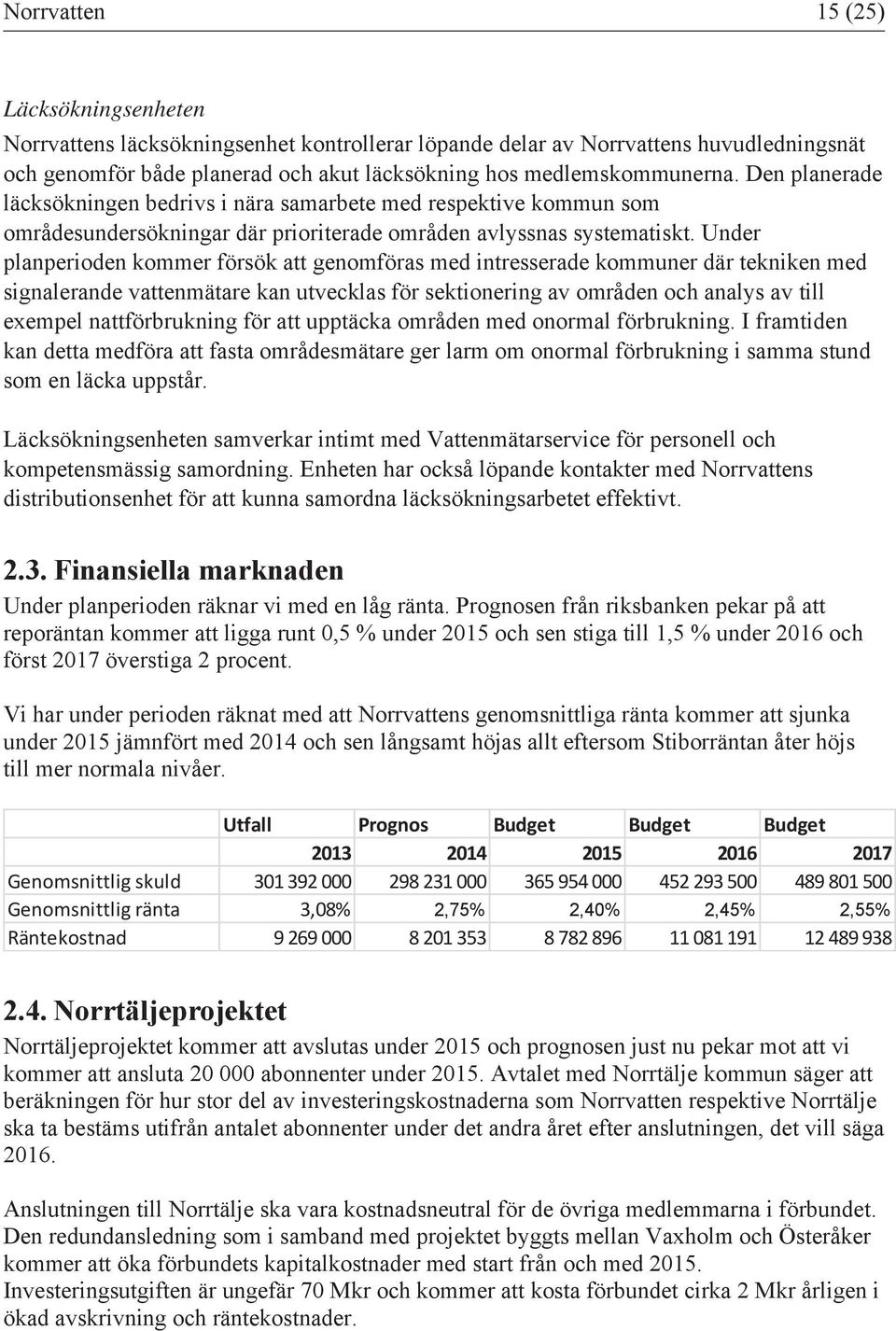 Under planperioden kommer försök att genomföras med intresserade kommuner där tekniken med signalerande vattenmätare kan utvecklas för sektionering av områden och analys av till exempel