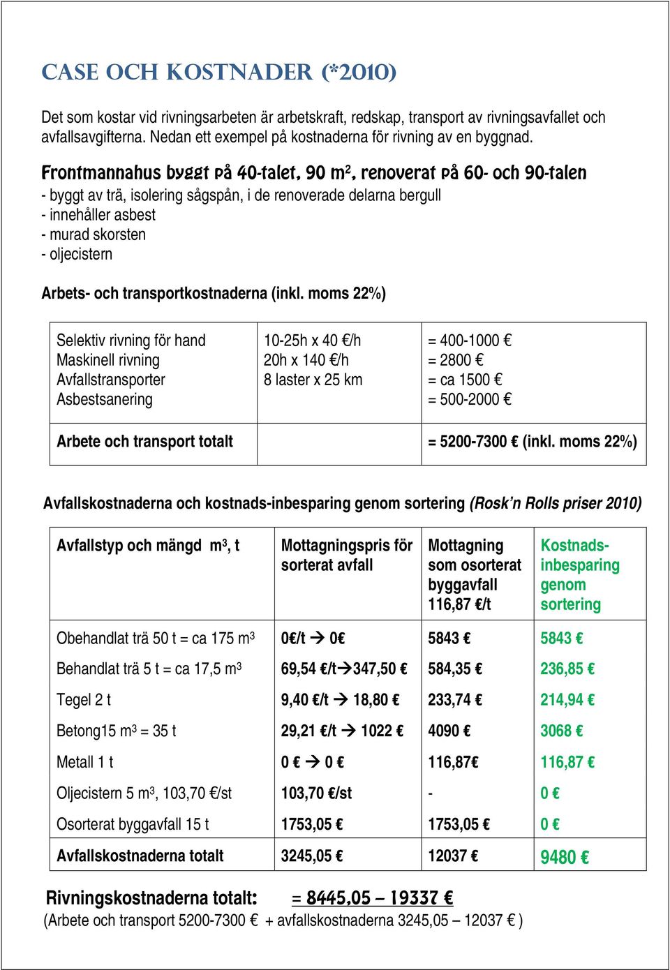 och transportkostnaderna (inkl.