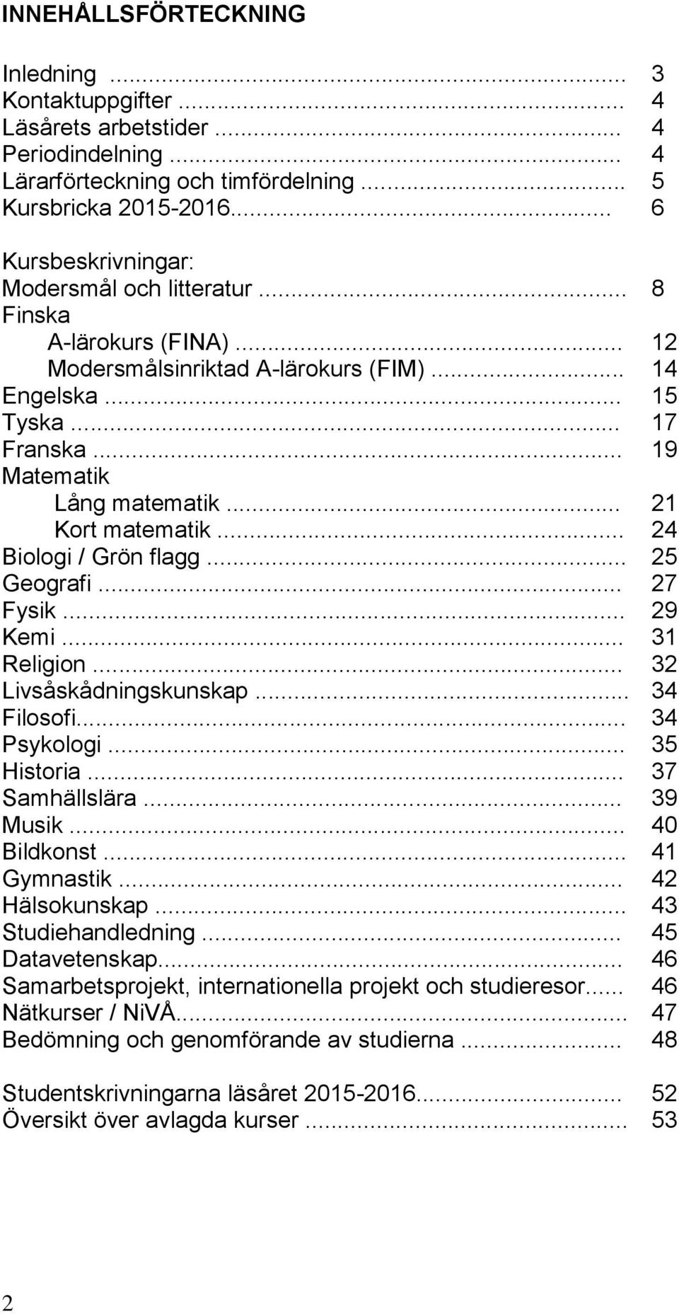 .. 21 Kort matematik... 24 Biologi / Grön flagg... 25 Geografi... 27 Fysik... 29 Kemi... 31 Religion... 32 Livsåskådningskunskap... Filosofi... 34 34 Psykologi... 35 Historia... 37 Samhällslära.