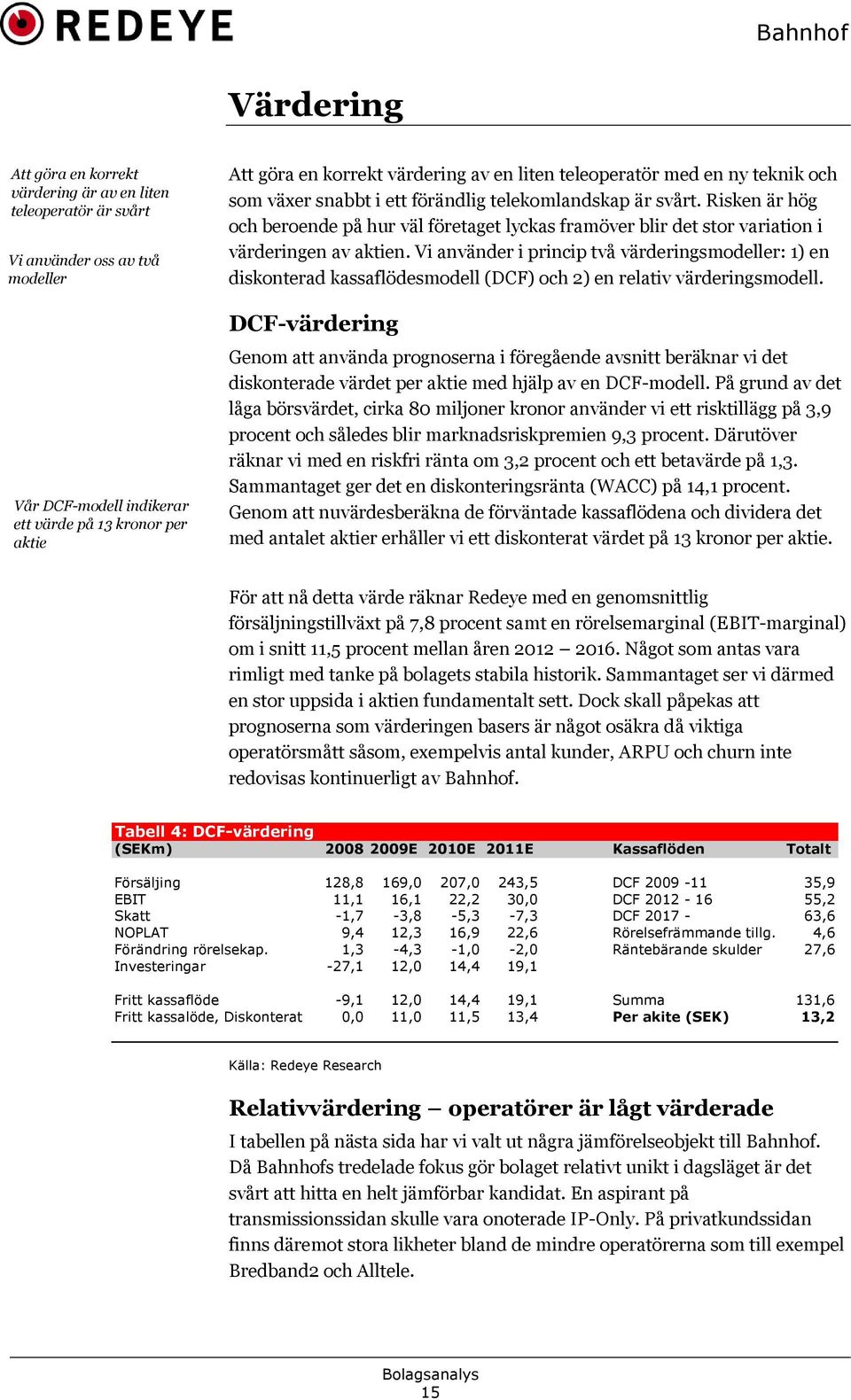 Risken är hög och beroende på hur väl företaget lyckas framöver blir det stor variation i värderingen av aktien.