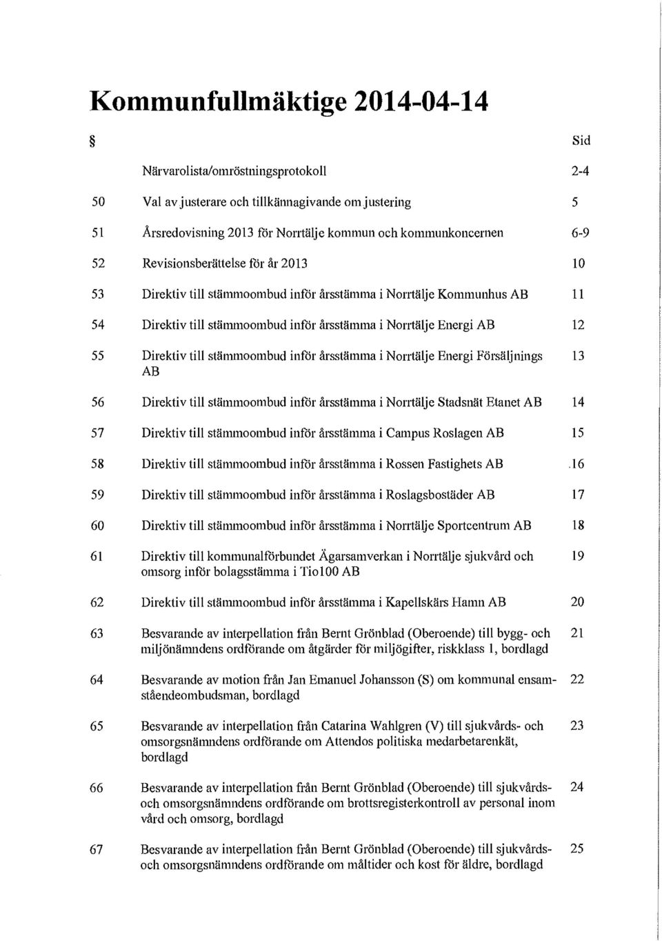 stämmoombud inför årsstämma i Norrtälje Energi Försäljnings 13 AB 56 Direktiv till stämmoombud inför årsstämma i Norrtälje Stadsnät Etanet AB 14 57 Direktiv till stämmoombud inför årsstämma i Campus