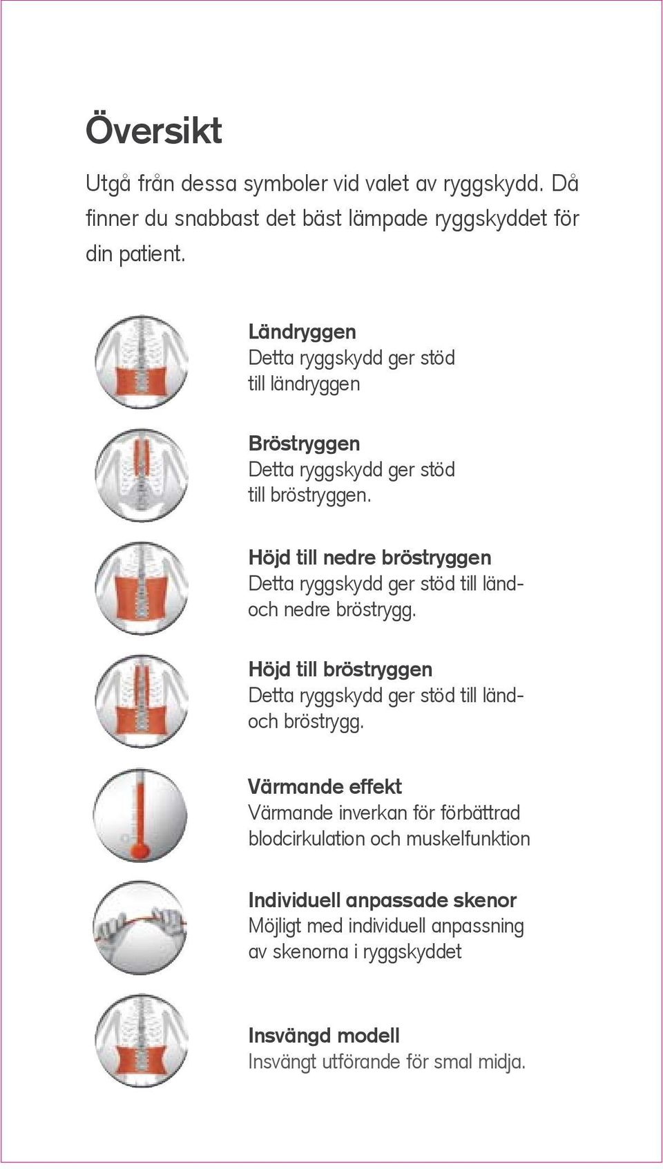 Höjd till nedre bröstryggen Detta ryggskydd ger stöd till ländoch nedre bröstrygg. Höjd till bröstryggen Detta ryggskydd ger stöd till ländoch bröstrygg.