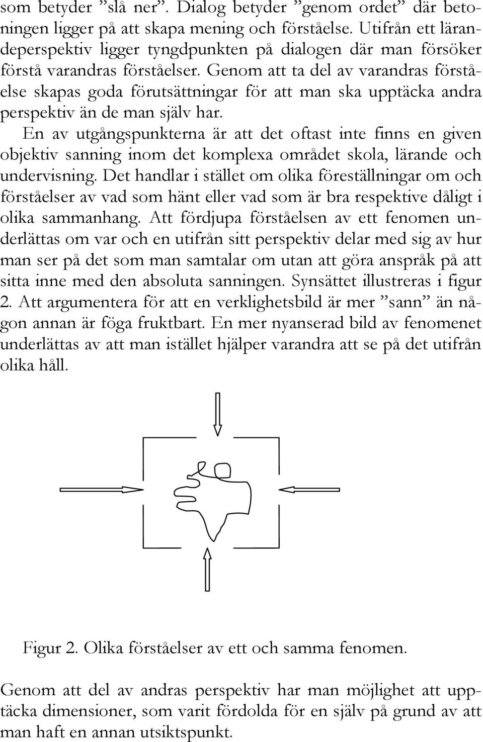 Genom att ta del av varandras förståelse skapas goda förutsättningar för att man ska upptäcka andra perspektiv än de man själv har.