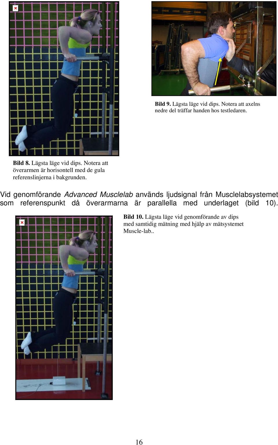 Vid genomförande Advanced Musclelab används ljudsignal från Musclelabsystemet som referenspunkt då överarmarna är