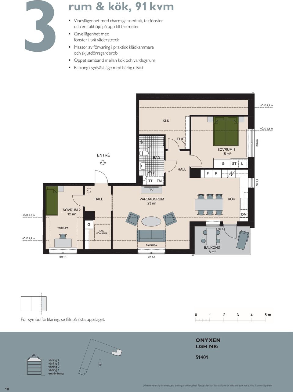 härlig utsikt BALKONG BH 0,55 m BH 0,70 m K/F ST G L SG DM KÖK HALL BAD EL/IT KM ENTRÉ För symbolförklaring, se flik på sista uppslaget.