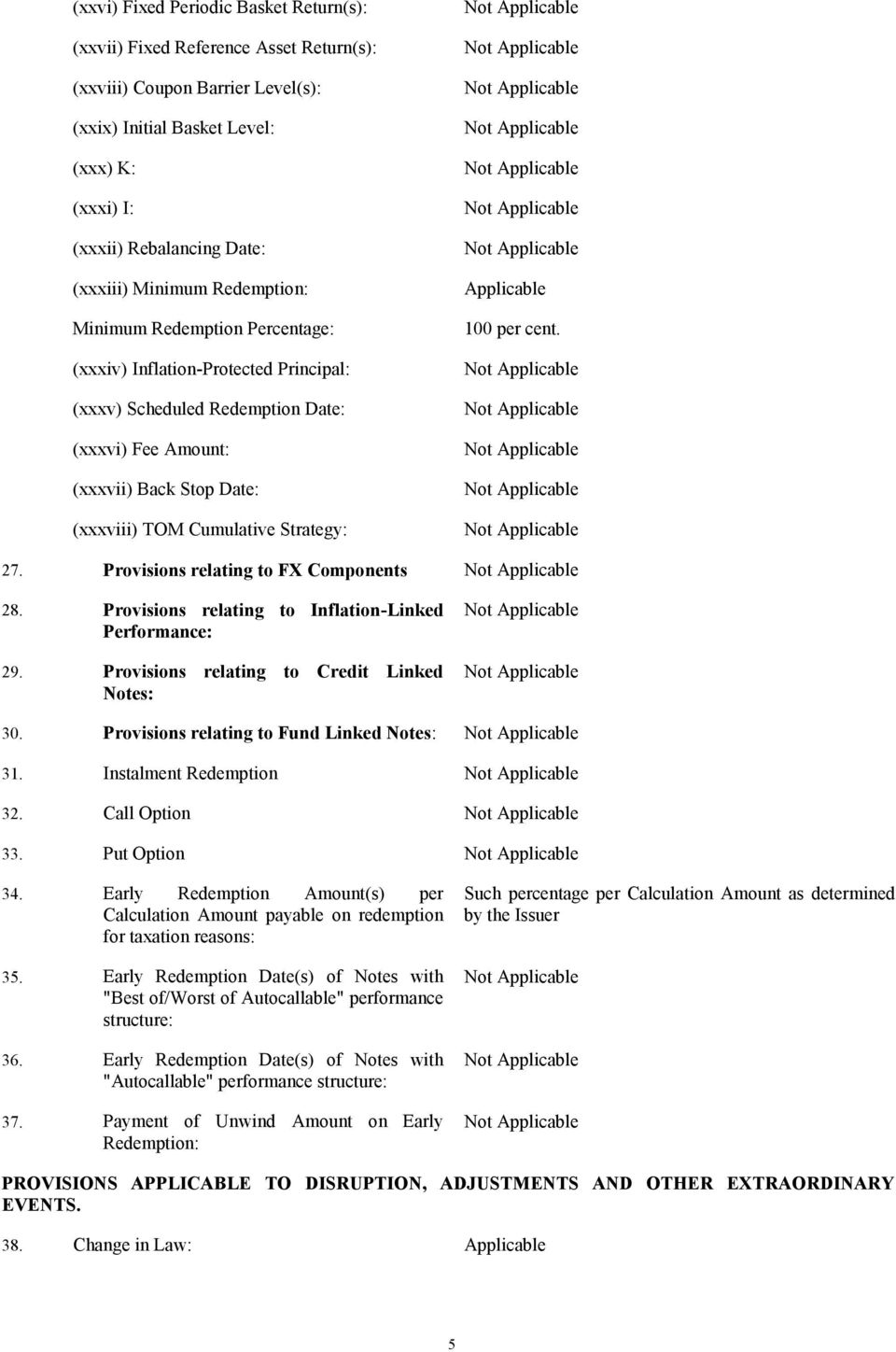 Strategy: Applicable 100 per cent. 27. Provisions relating to FX Components 28. Provisions relating to Inflation-Linked Performance: 29. Provisions relating to Credit Linked Notes: 30.