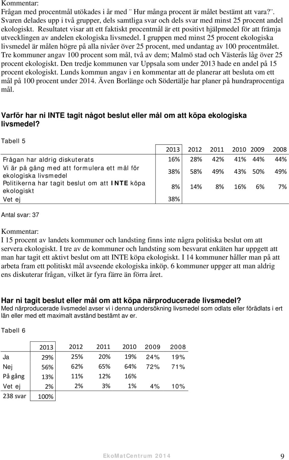 Resultatet visar att ett faktiskt procentmål är ett positivt hjälpmedel för att främja utvecklingen av andelen ekologiska livsmedel.