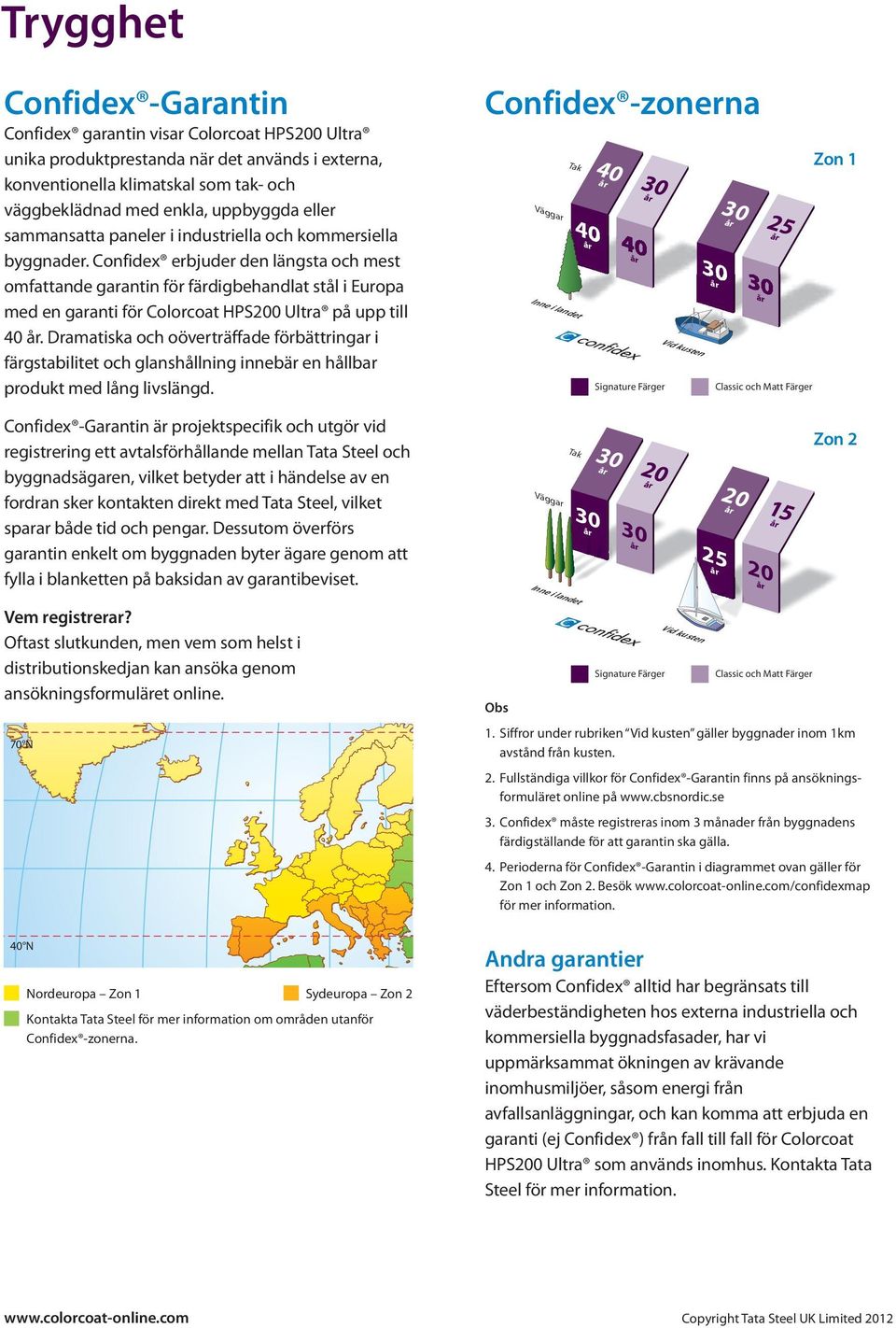 Confidex erbjuder den längsta och mest omfattande garantin för färdigbehandlat stål i Europa med en garanti för Colorcoat HPS200 Ultra på upp till 40.