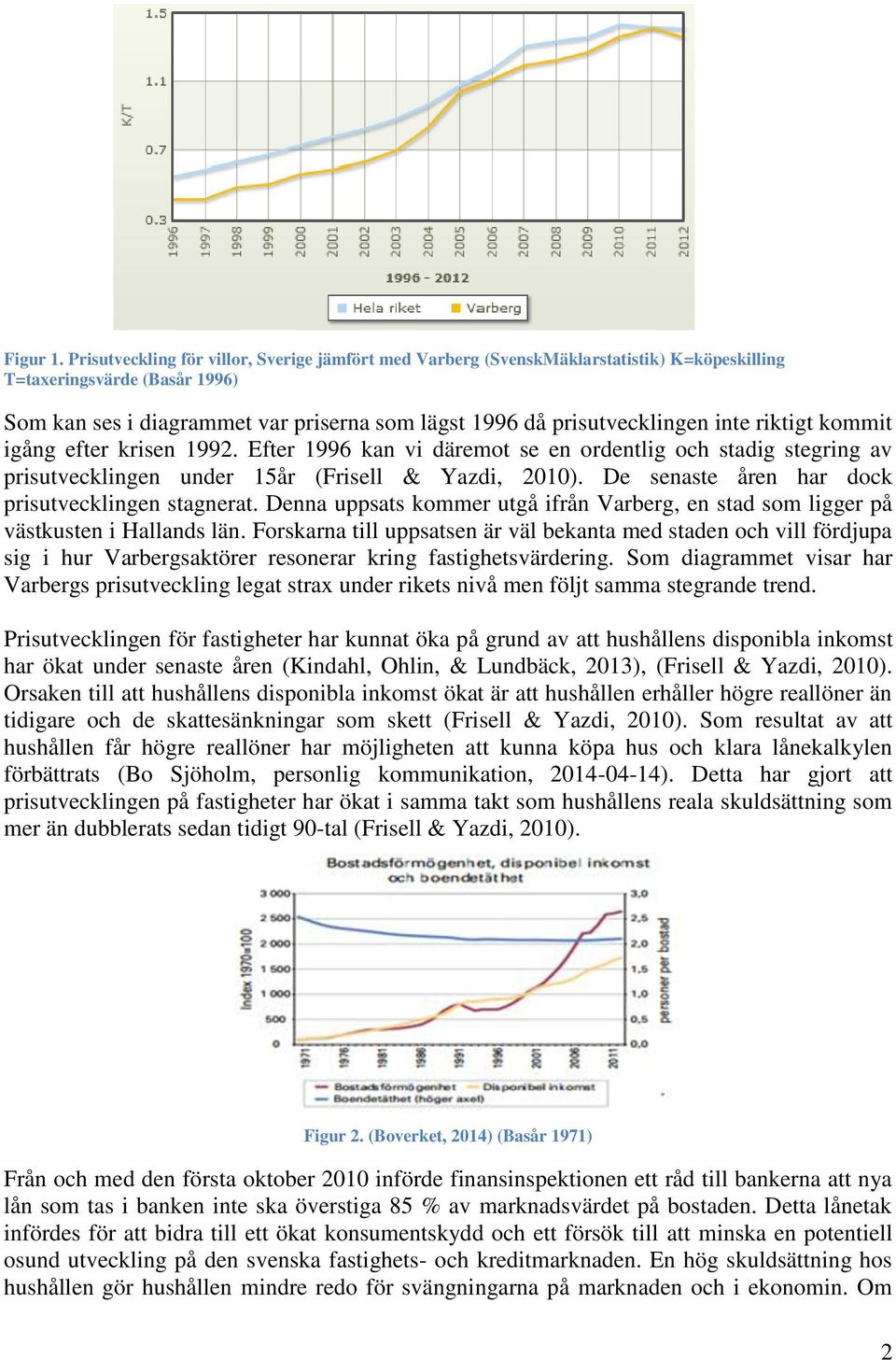 inte riktigt kommit igång efter krisen 1992. Efter 1996 kan vi däremot se en ordentlig och stadig stegring av prisutvecklingen under 15år (Frisell & Yazdi, 2010).