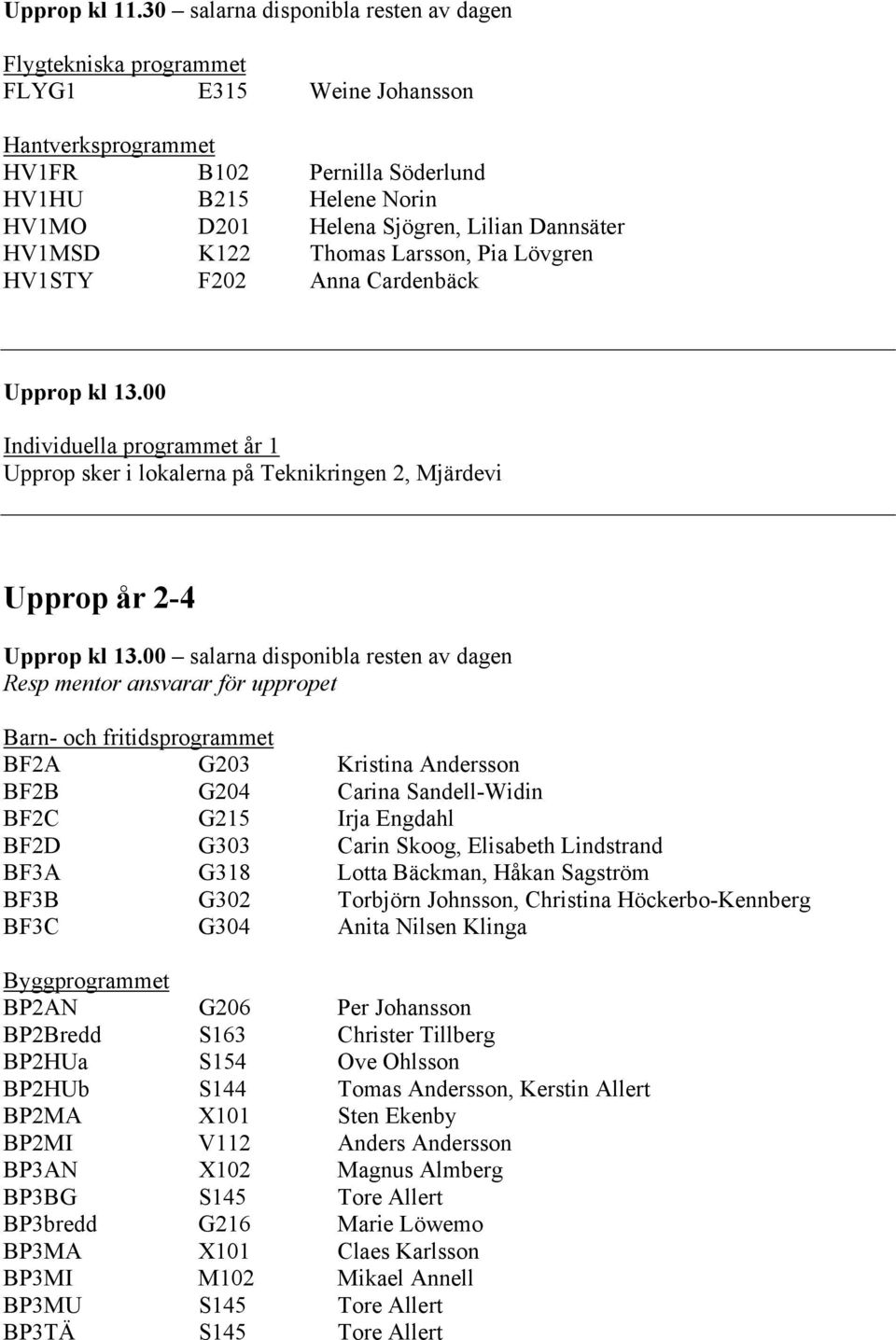 Dannsäter HV1MSD K122 Thomas Larsson, Pia Lövgren HV1STY F202 Anna Cardenbäck Upprop kl 13.