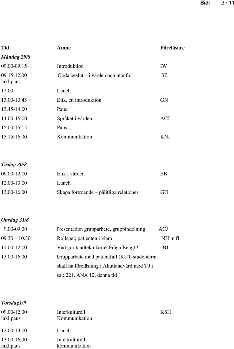 00 Skapa förtroende pålitliga relationer GH Onsdag 31/8 9.00-09.30 Presentation grupparbete, gruppindelning ACJ 09.30 10.30 Rollspel; patienten i kläm NH m fl 11.00-12.00 Vad gör tandteknikern?