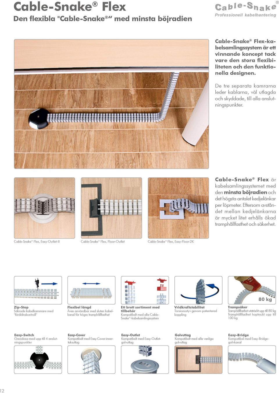 Cable-Snake Flex är kabelsamlingssystemet med den minsta böjradien och det högsta antalet kedjelänkar per löpmeter.