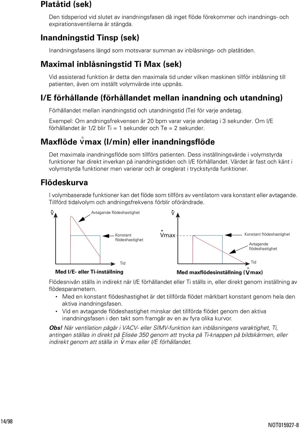 Maximal inblåsningstid Ti Max (sek) id assisterad funktion är detta den maximala tid under vilken maskinen tillför inblåsning till patienten, även om inställt volymvärde inte uppnås.