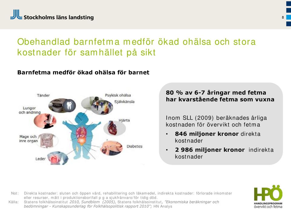 kostnader: sluten och öppen vård, rehabilitering och läkemedel, indirekta kostnader: förlorade inkomster eller resurser, mätt i produktionsbortfall p g a sjukfrånvaro/för tidig