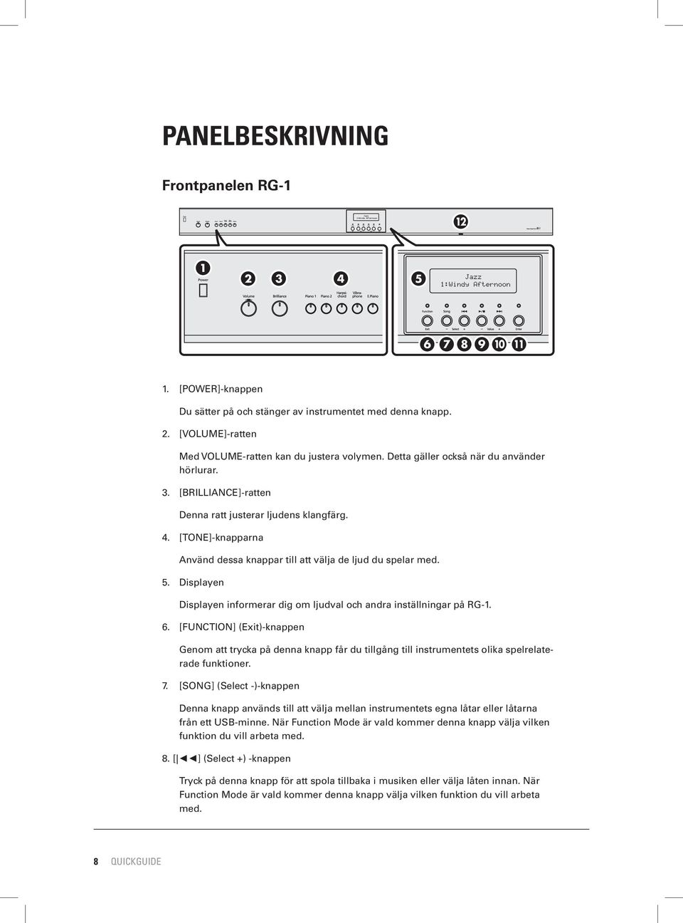 Displayen Displayen informerar dig om ljudval och andra inställningar på RG-1. 6.