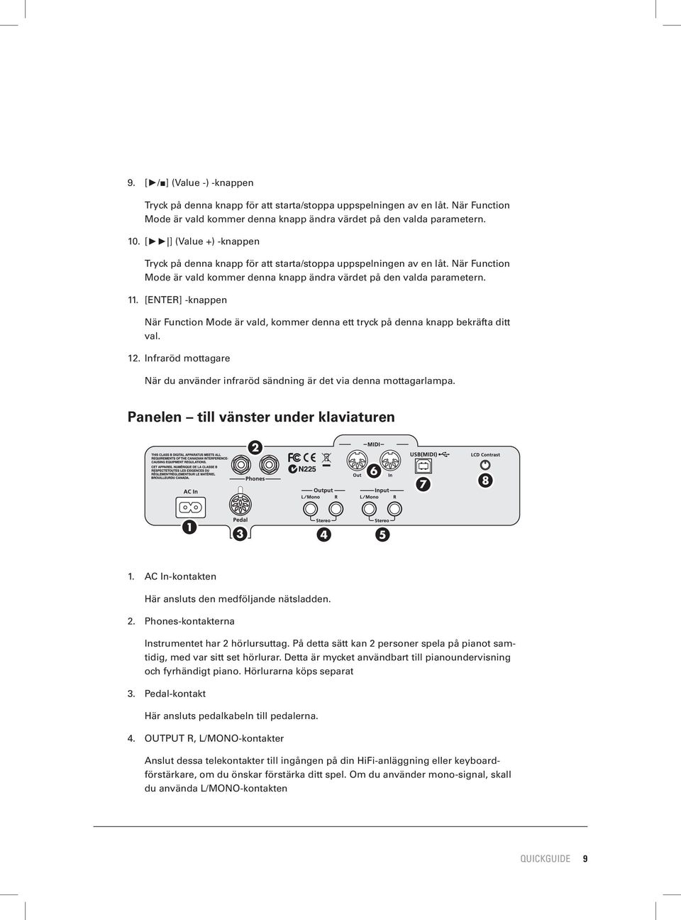 [ENTER] -knappen När Function Mode är vald, kommer denna ett tryck på denna knapp bekräfta ditt val. 12. Infraröd mottagare När du använder infraröd sändning är det via denna mottagarlampa.