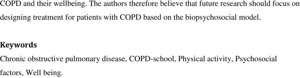 designing treatment for patients with COPD based on the biopsychosocial