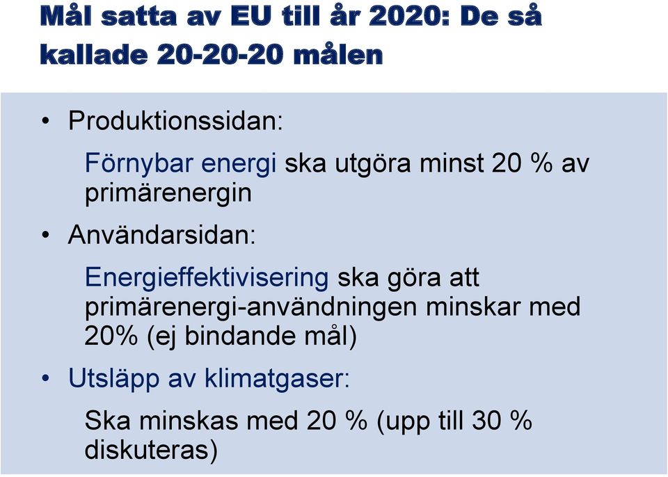 Energieffektivisering ska göra att primärenergi-användningen minskar med 20%