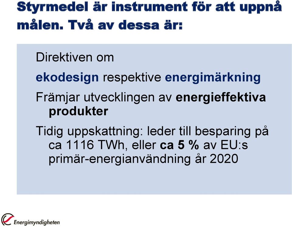 Främjar utvecklingen av energieffektiva produkter Tidig