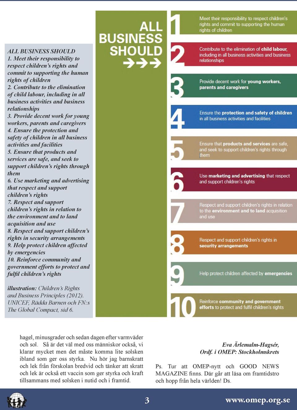 Ensure the protection and safety of children in all business activities and facilities 5. Ensure that products and services are safe, and seek to support children s rights through them 6.