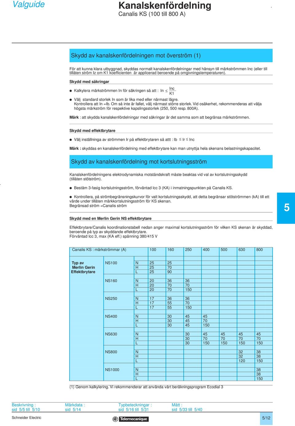 Skydd med säkringar p Kalkylera märkströmmen In för säkringen så att : In p Välj standard storlek In som är lika med eller närmast lägre. Kontrollera att In =Ib.