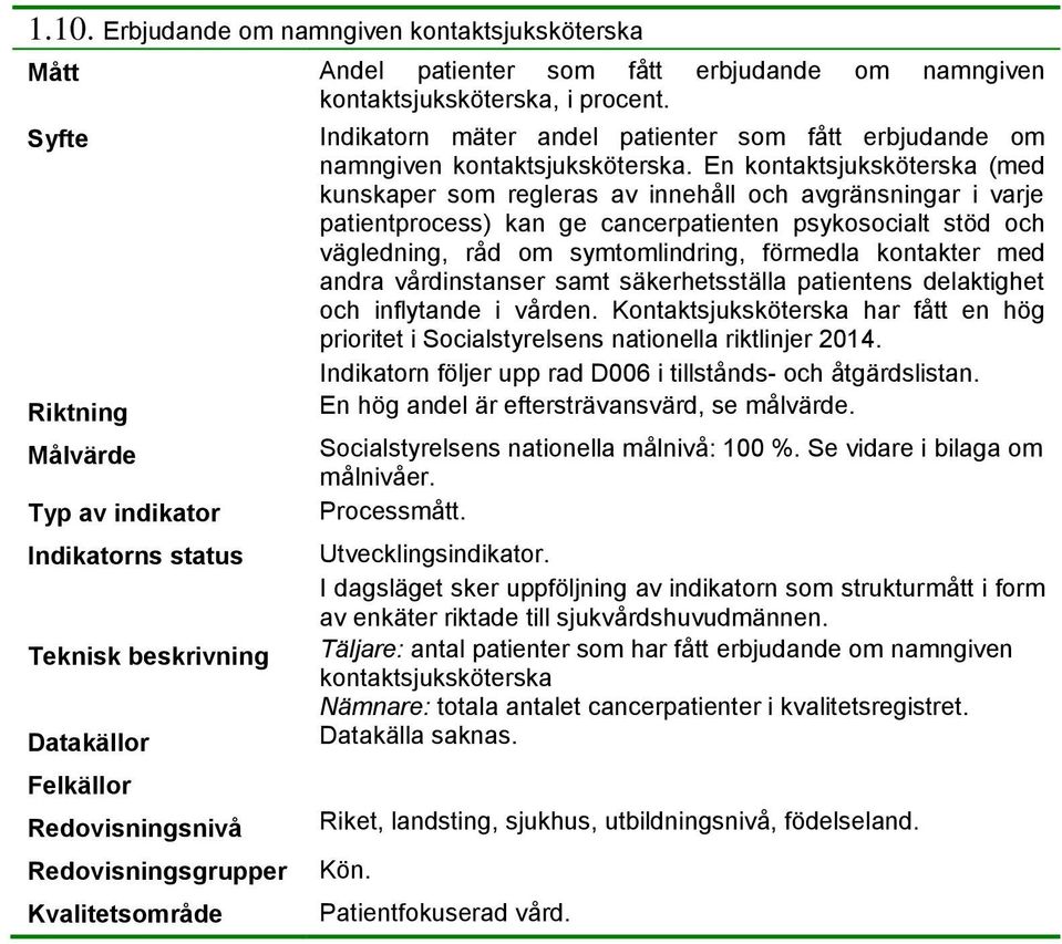 En kontaktsjuksköterska (med kunskaper som regleras av innehåll och avgränsningar i varje patientprocess) kan ge cancerpatienten psykosocialt stöd och vägledning, råd om symtomlindring, förmedla