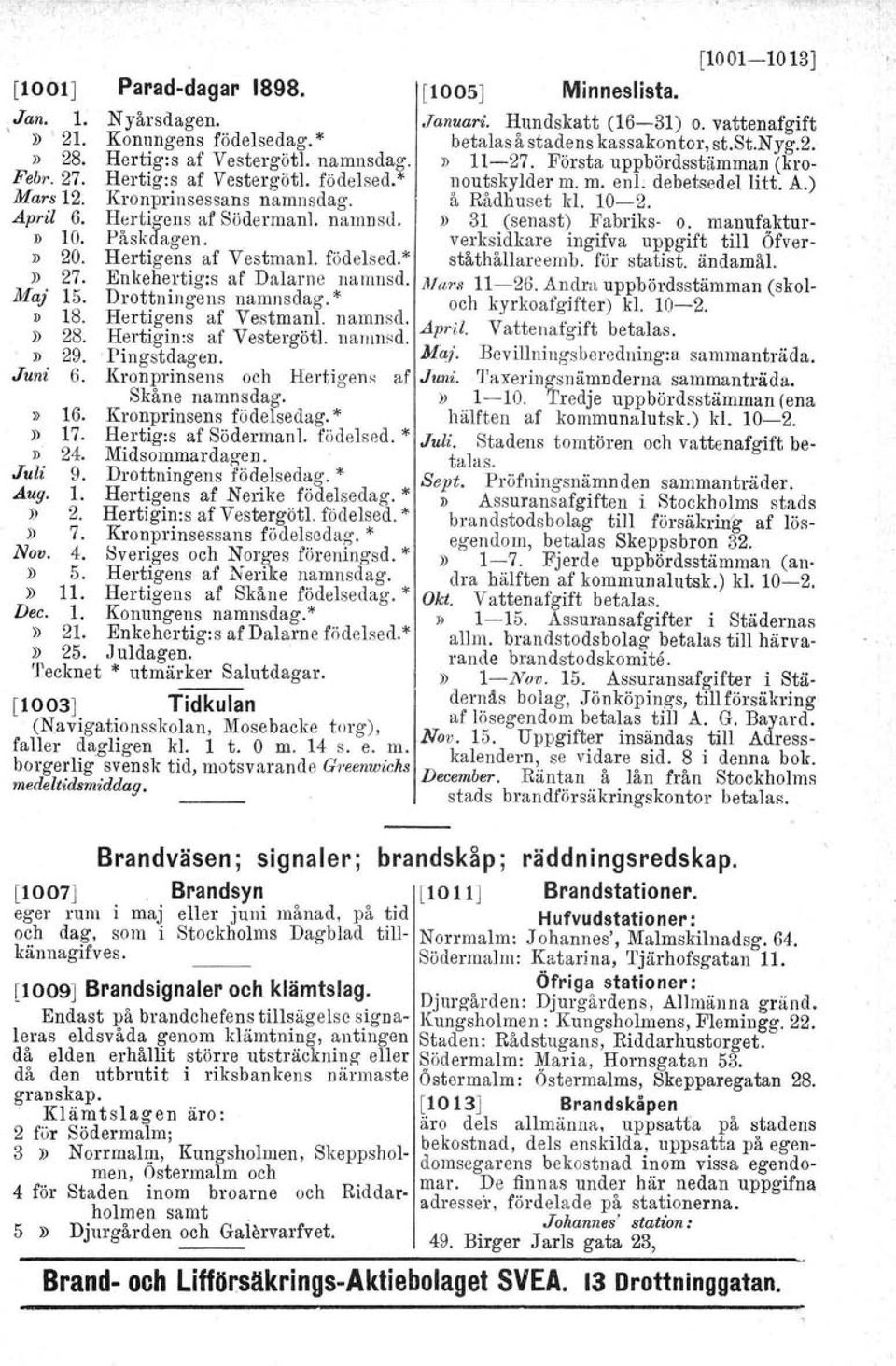 födelsed.* noutskylder m. m. enl: debetsedellitt. A.) Kronprinsessans namnsdag. å Rådhuset kl. 10-2. Hertigens af Södermanl. namnsd.» 31 (senast) Fabriks- o. manufaktur- Påskdagen.