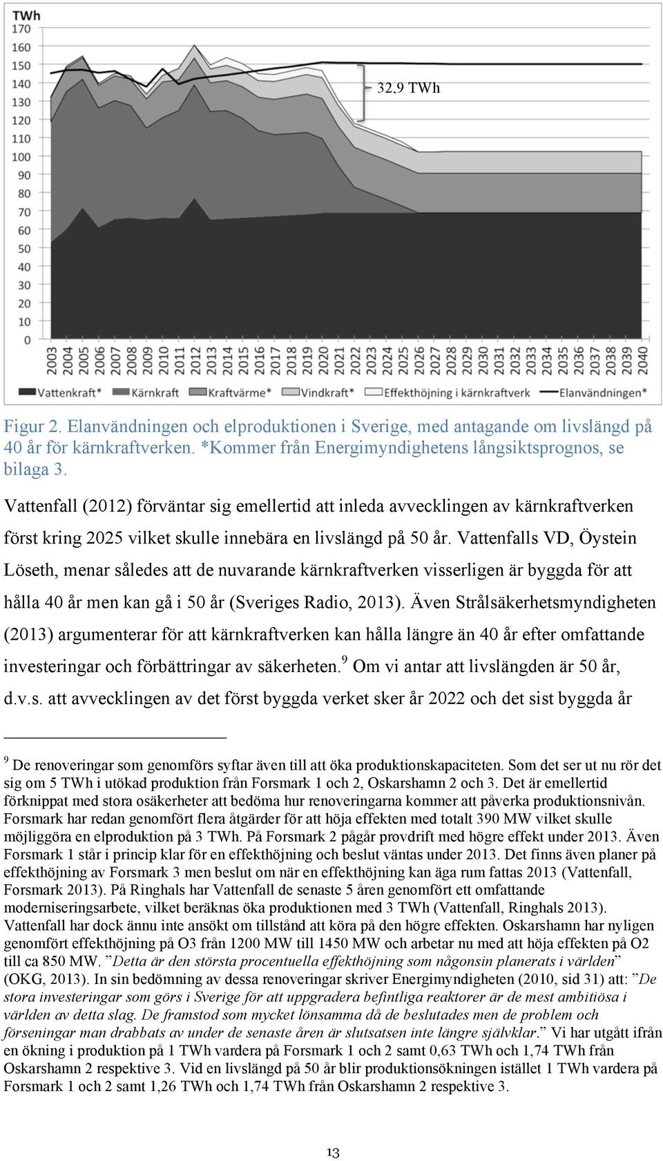 Vattenfalls VD, Öystein Löseth, menar således att de nuvarande kärnkraftverken visserligen är byggda för att hålla 40 år men kan gå i 50 år (Sveriges Radio, 2013).