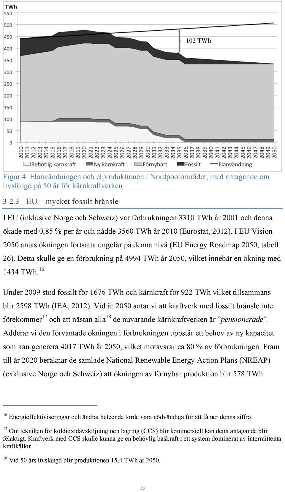 16 Under 2009 stod fossilt för 1676 TWh och kärnkraft för 922 TWh vilket tillsammans blir 2598 TWh (IEA, 2012).