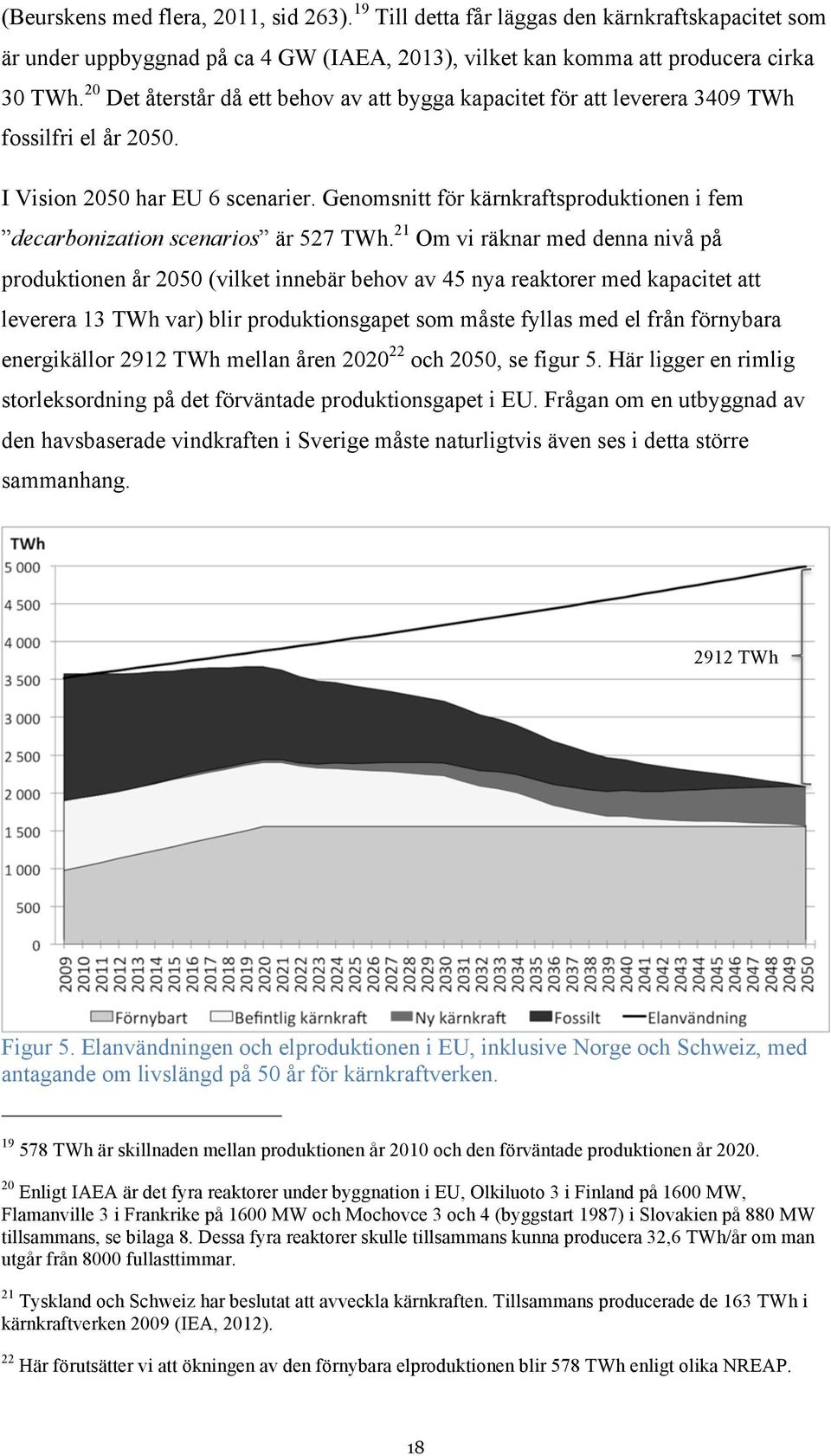 Genomsnitt för kärnkraftsproduktionen i fem decarbonization scenarios är 527 TWh.