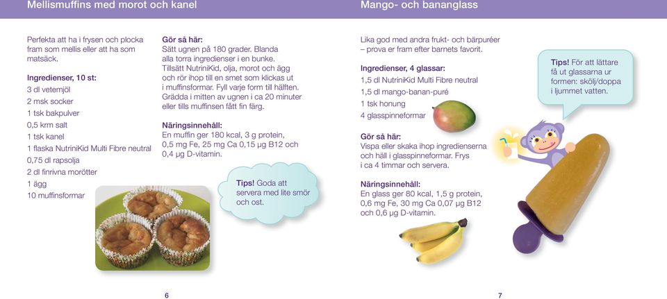 Blanda alla torra ingredienser i en bunke. Tillsätt NutriniKid, olja, morot och ägg och rör ihop till en smet som klickas ut i muffi nsformar. Fyll varje form till hälften.