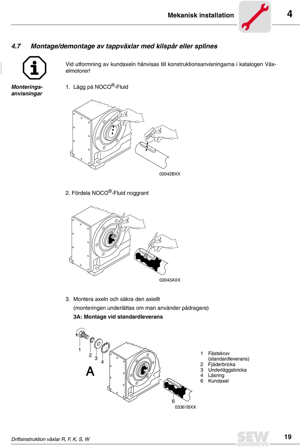 Väelmotorer! Monteringsanvisningar 1. Lägg på NOCO -Fluid NOCO FLUI NOCO FLUI 02042BXX 2. Fördela NOCO -Fluid noggrant 02043XX 3.