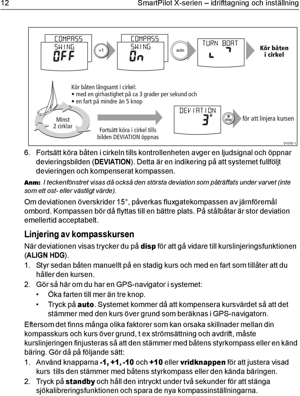 Detta är en indikering på att systemet fullföljt devieringen och kompenserat kompassen.