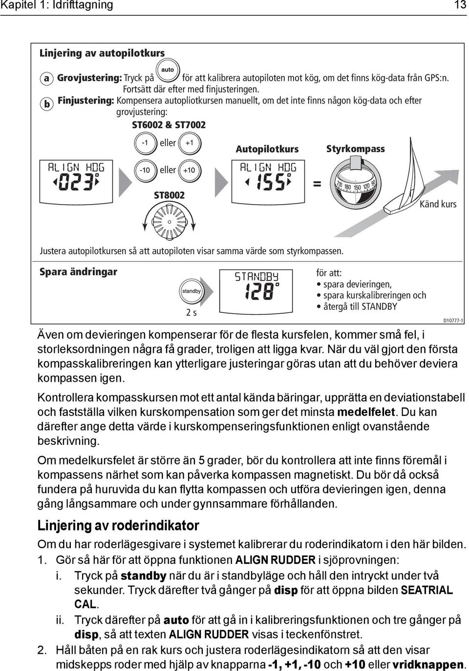 autopilotkursen så att autopiloten visar samma värde som styrkompassen.