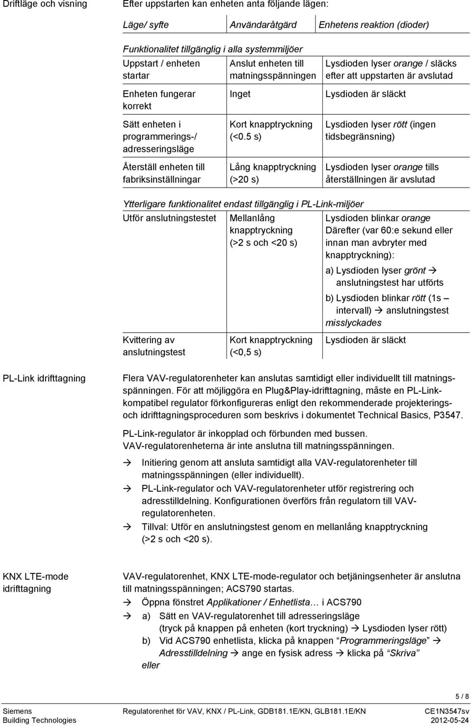 enheten till fabriksinställningar Inget Kort knapptryckning (<0.